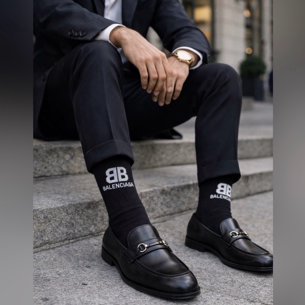 Balenciaga Black Logo Crew Socks with White Branding